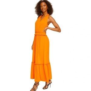 Karl Lagerfeld Tiered Maxi Dress | L | Orange | Sleeveless | Ruffle Hem | Split